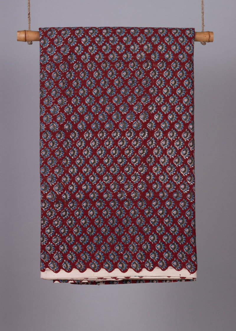 Sylvan Shells Dark Maroon Hand Block Printed Fabric (2.00 Meter)