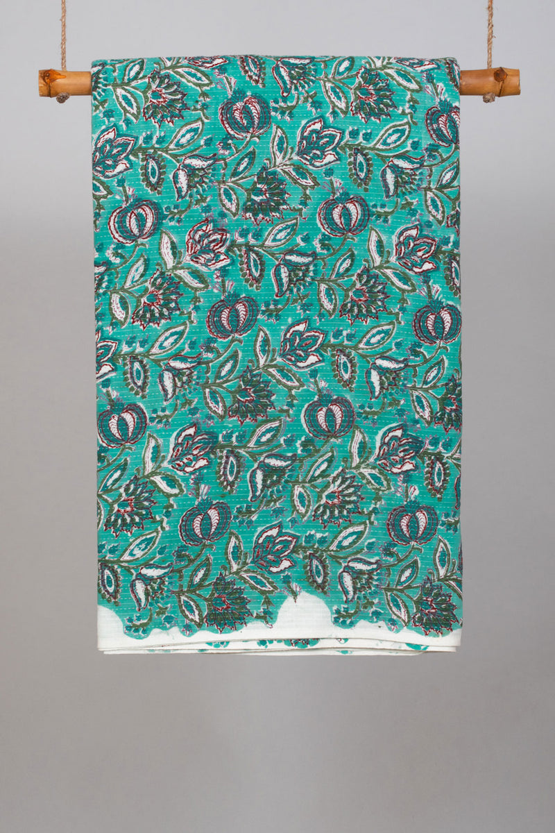 Rainforest Sea Cotton Hand Block Printed Kantha Fabric