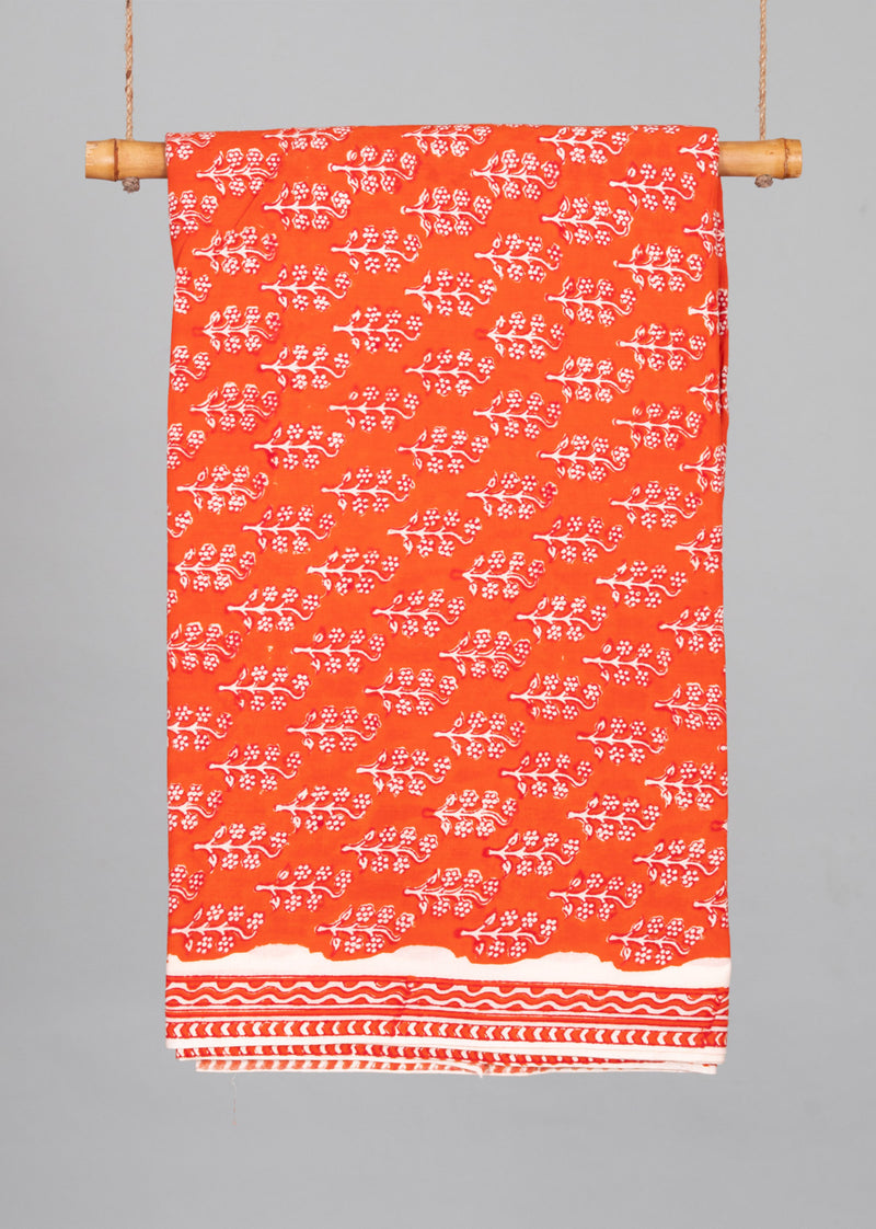 Desert Tangerine  Cotton Hand Block Printed Fabric (1.20 Meter)