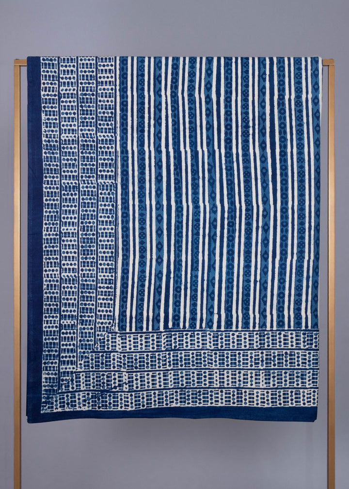 Streamlines Blue Hand Block Printed Cotton Bedsheets