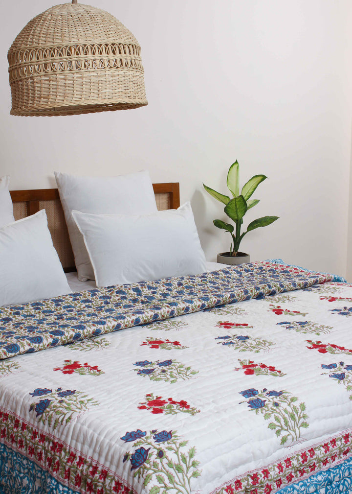 Gemstone Highs Cotton Hand Block Printed Bed Quilt