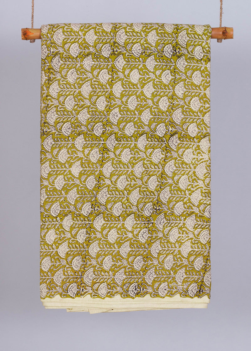 Kindled Mustard Cotton Hand Block Printed Fabric
