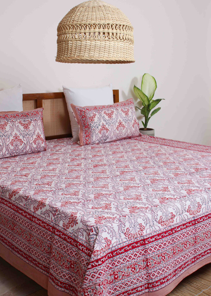 Town Road Bloom White Cotton Hand Block Printed Bed Linens