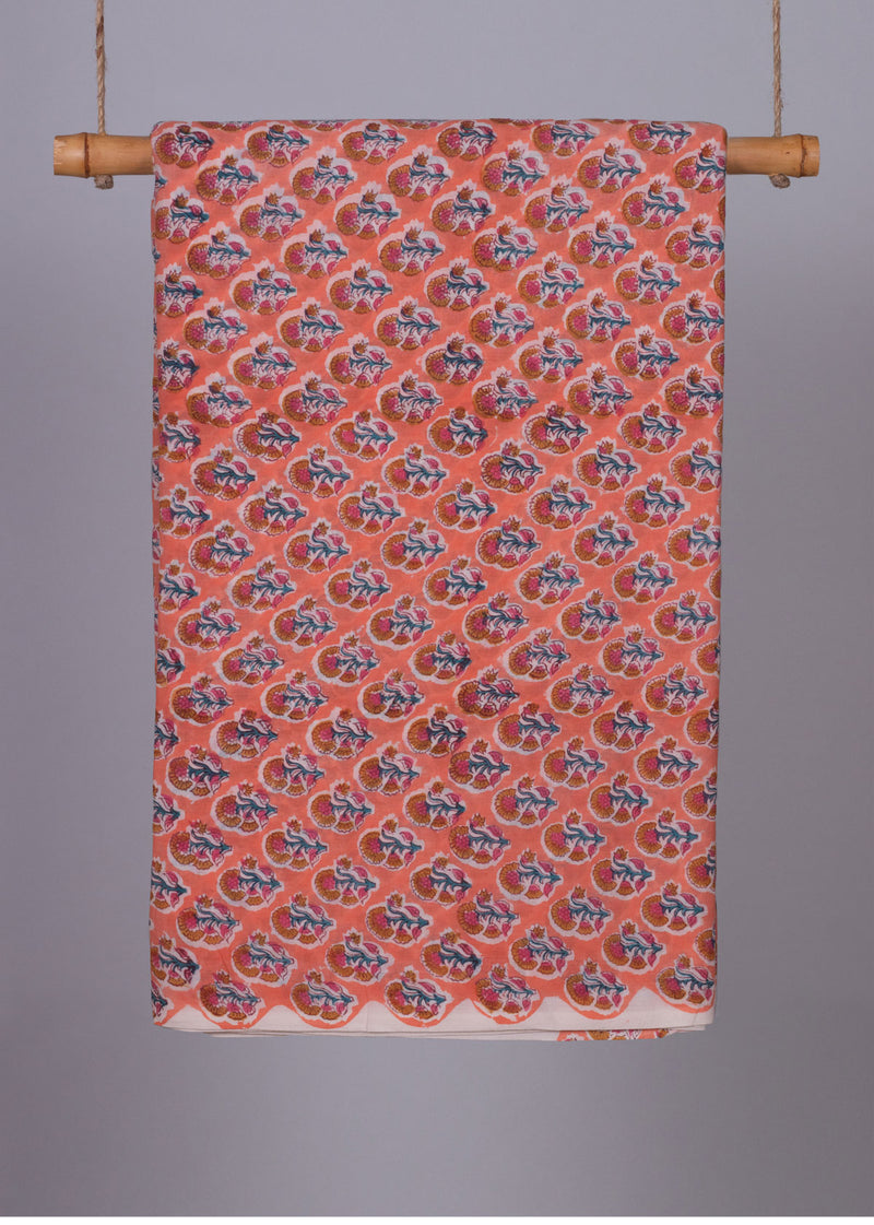 Billowing Buds Mulmul Hand Block Printed Fabric (2.00 Meter)