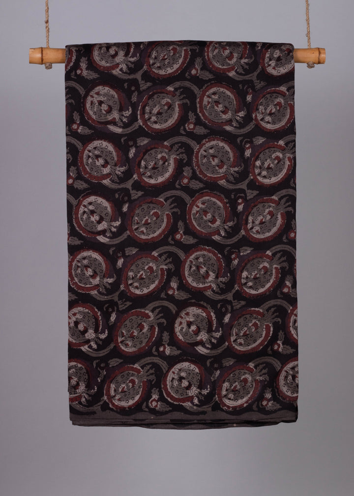 Floral Fetters Chanderi Brown Hand Block Printed Fabric