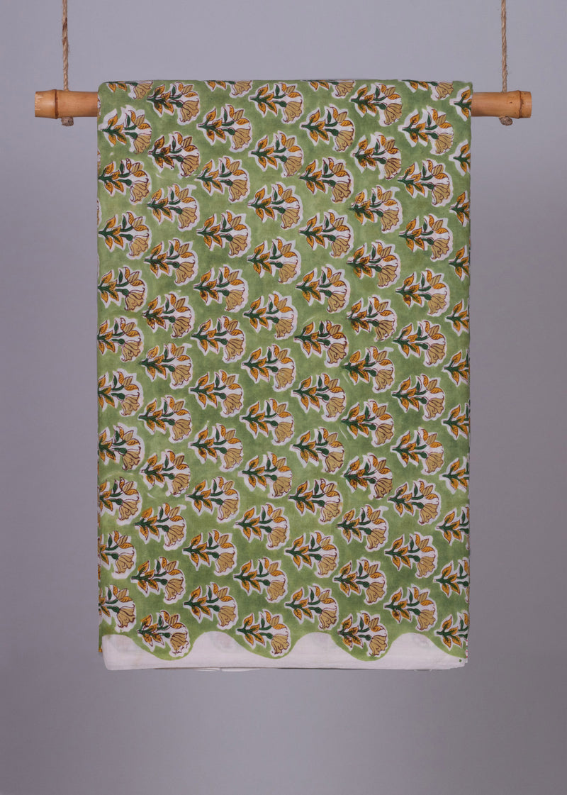 A Tender Wisp Green Cotton Hand Block Printed Fabric (1.70 Meter)