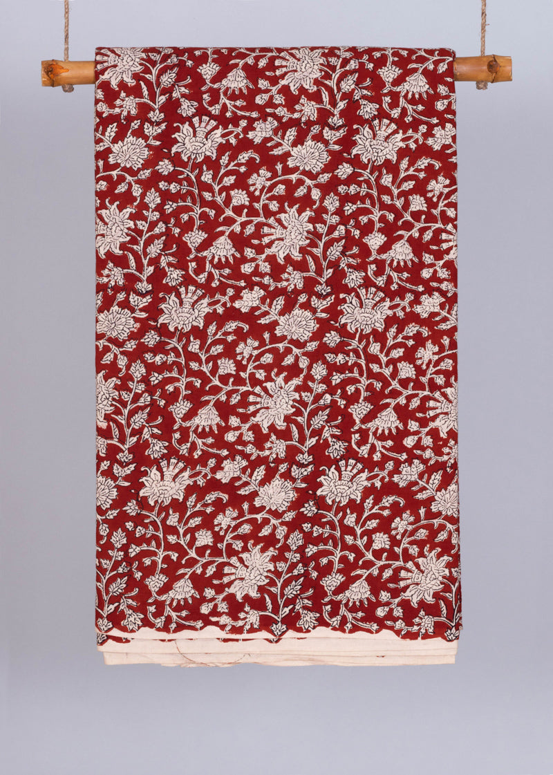 Corinthian Carmine Cotton Hand Block Printed Fabric 1.00 Meter)