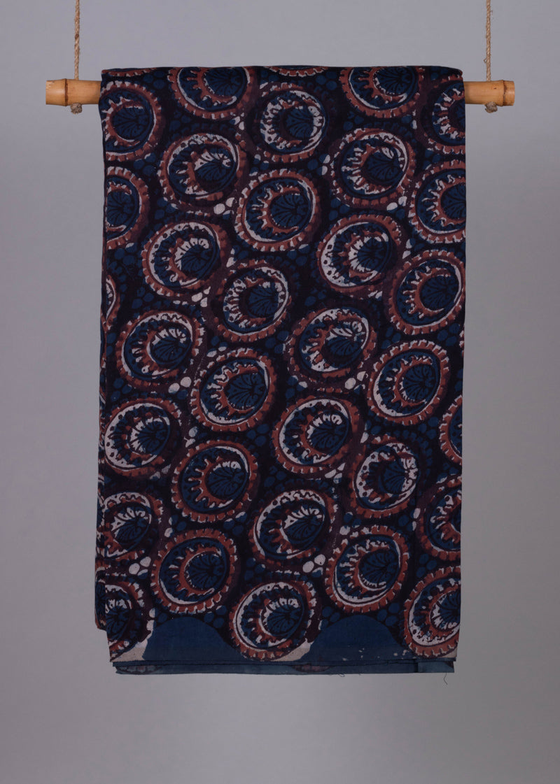 Flora Of Sphere Indigo Chanderi Hand Block Printed Fabric