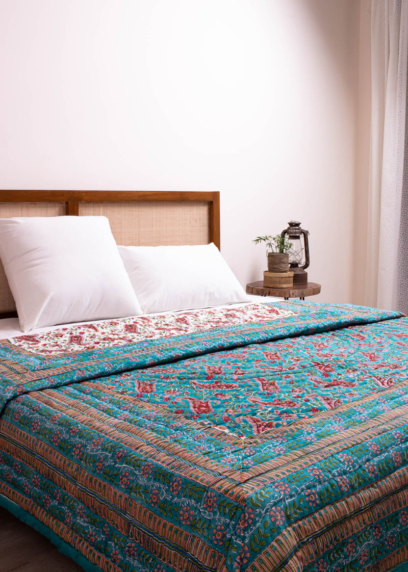 Paisley Hand Block Printed Cotton Bed Quilt
