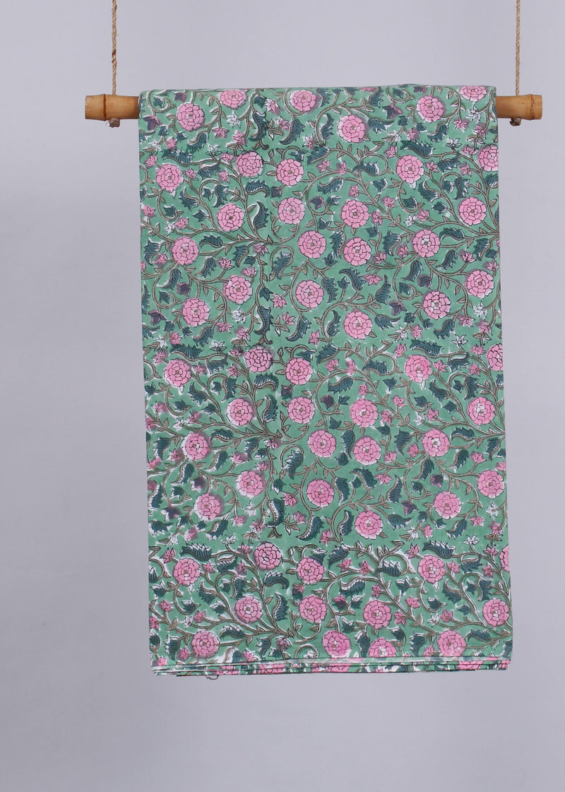 Evening Blush  Cotton Hand Block Printed Fabric (2.60 Meter)