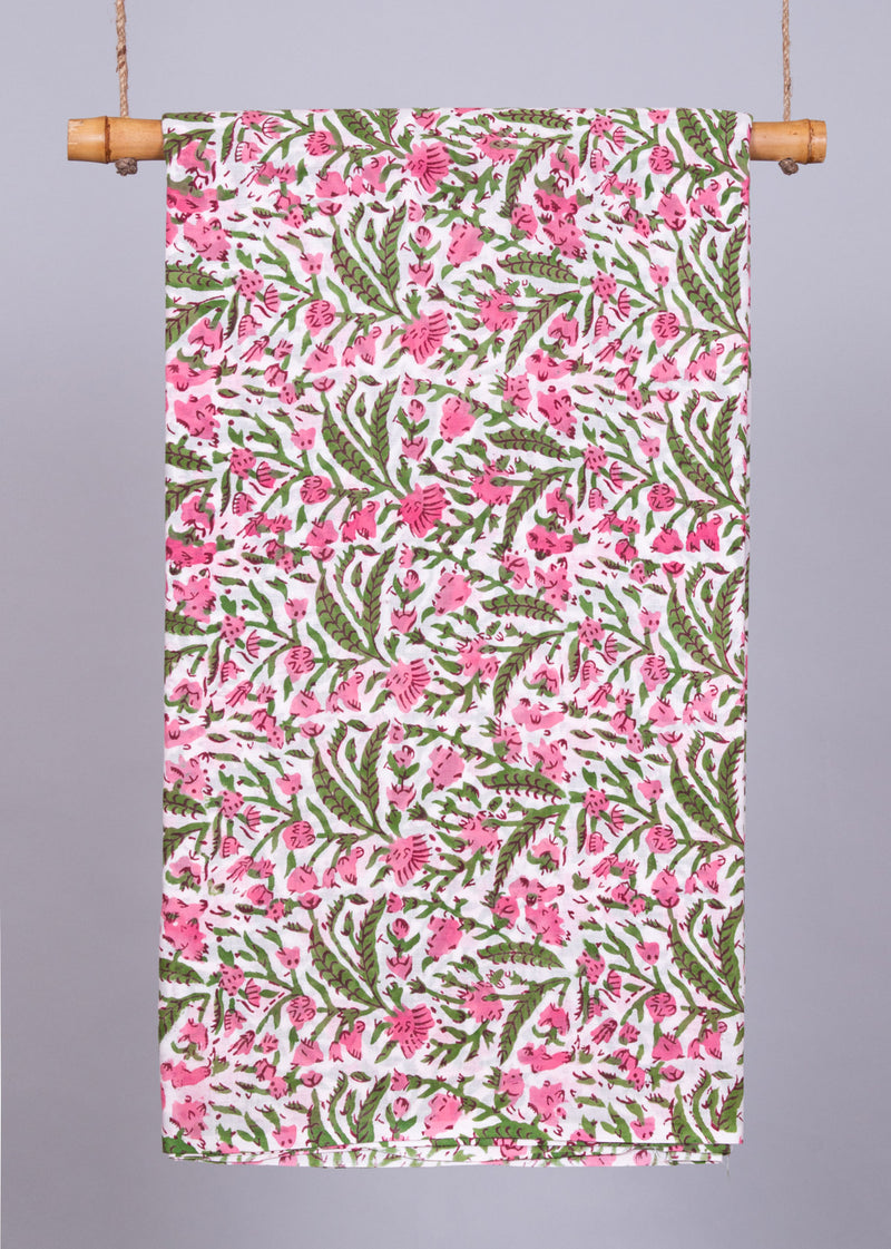 Beaches Pink Mulmul Hand Block Printed Fabric (2.80 Meter)