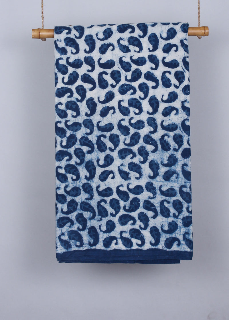 Autumn Gems Indigo Cotton Hand Block Printed Fabric (2.00 Meter)