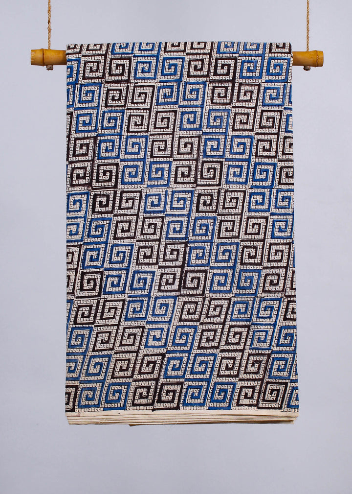 Puzzles Blue and Black Cotton Hand Block Printed Fabric