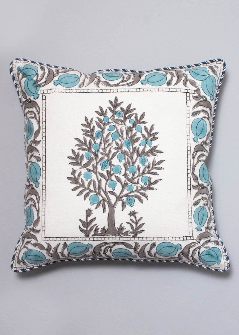 Blue Fruits of Heaven Hand Block Printed Cushion Cover