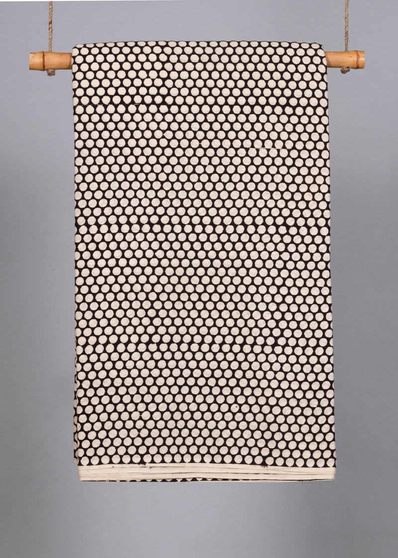 Boondi Jaali Black Cotton Hand Block Printed Fabric (1.00 Meter)