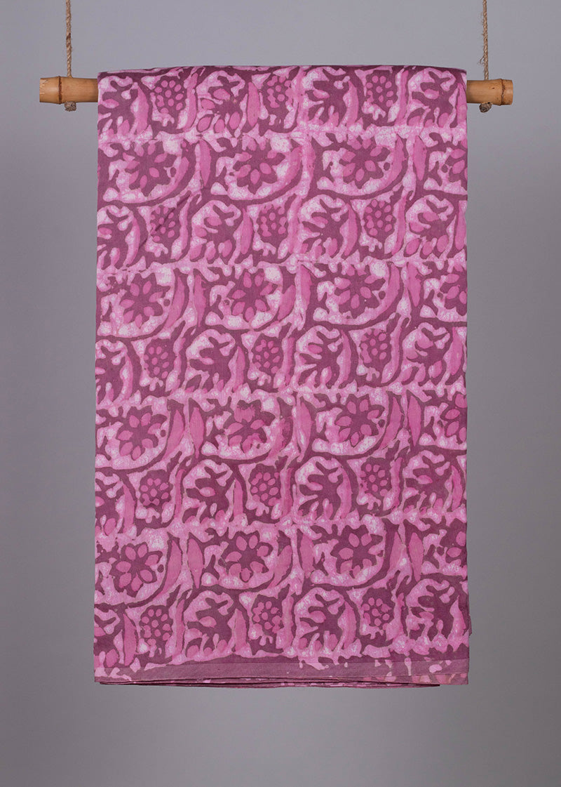 Twisting And Twirling Taffy Pink Hand Block Printed Chanderi Fabric