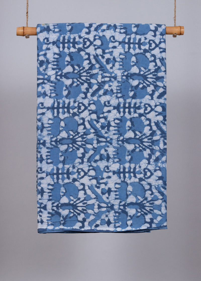Dance of the wild Cobalt Blue & Dark Blue Hand Block Printed Cotton Mulmul Fabric