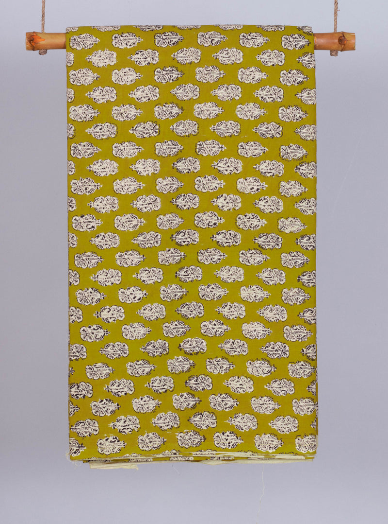 High Hedges Mustard Cotton Hand Block Printed Fabric