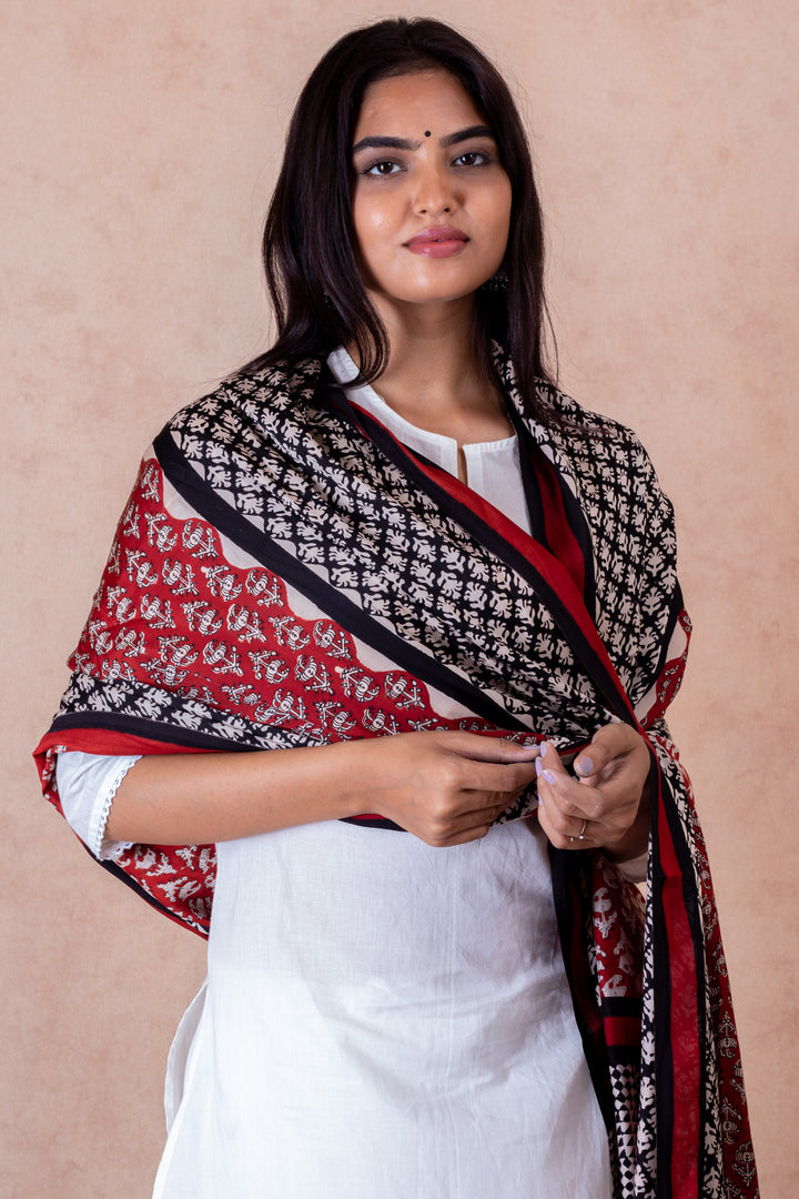 Canyon Modal Satin Hand Block Printed Dupatta