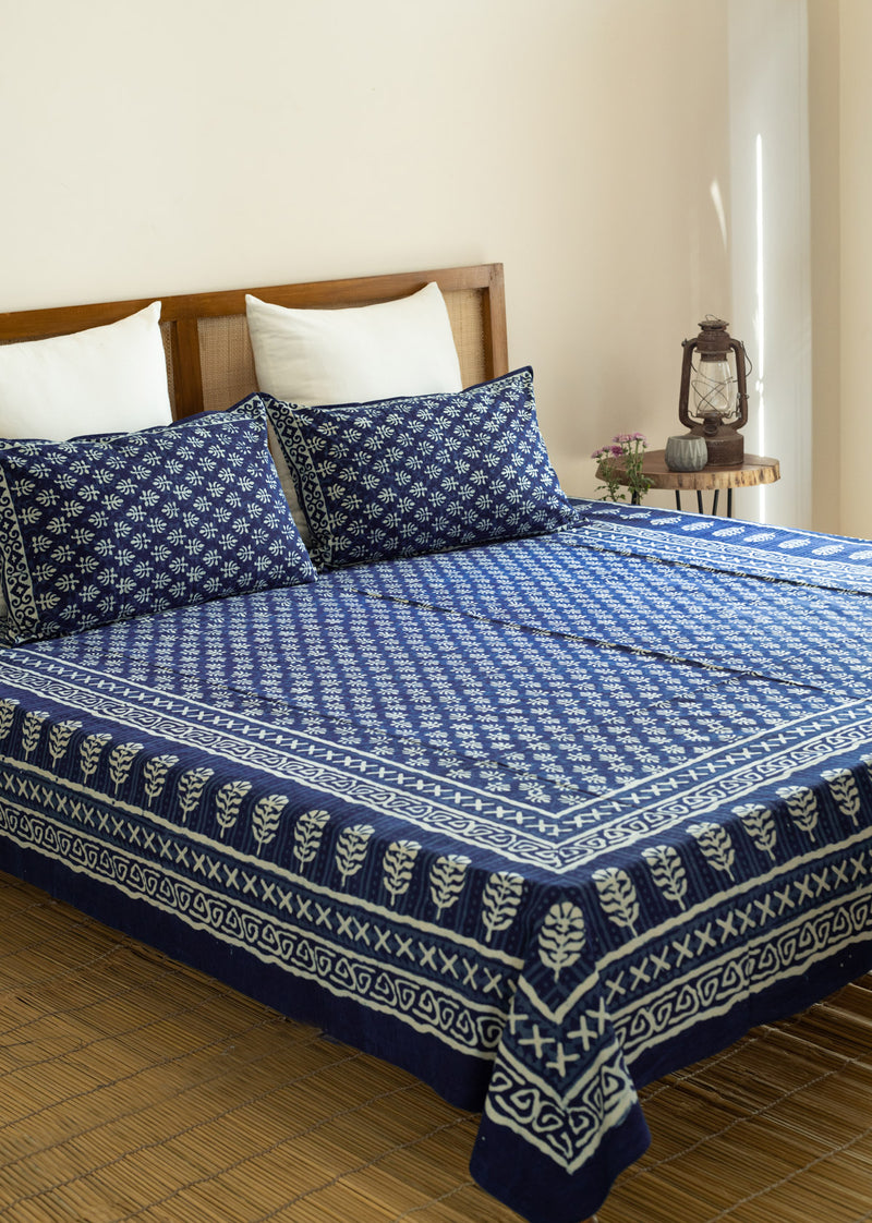 "Floral Trinity Ruby Block Printed Cotton Bedsheet "