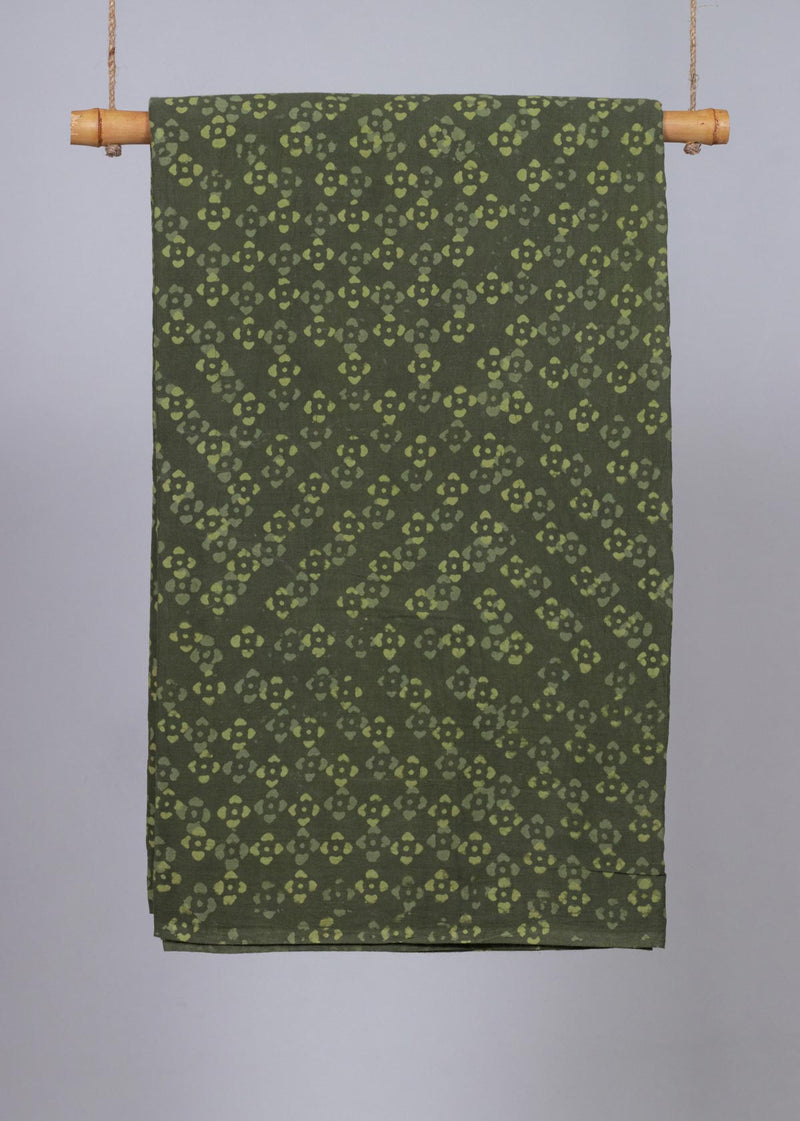 Coastal Beacon Olive Mulmul Hand Block Printed Fabric (1.00 Meter)
