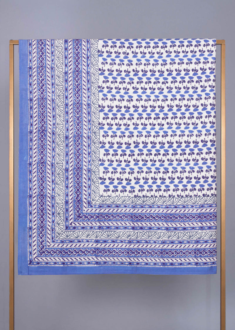 Roseate Blue Block Printed Cotton Bedsheet