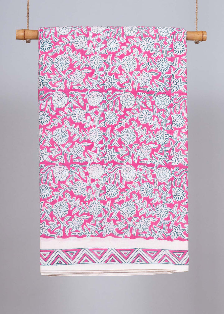 Wilderness Pink Cotton Hand Block Printed Fabric