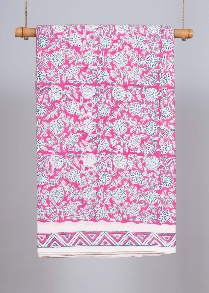 Wilderness Pink Cotton Hand Block Printed Fabric