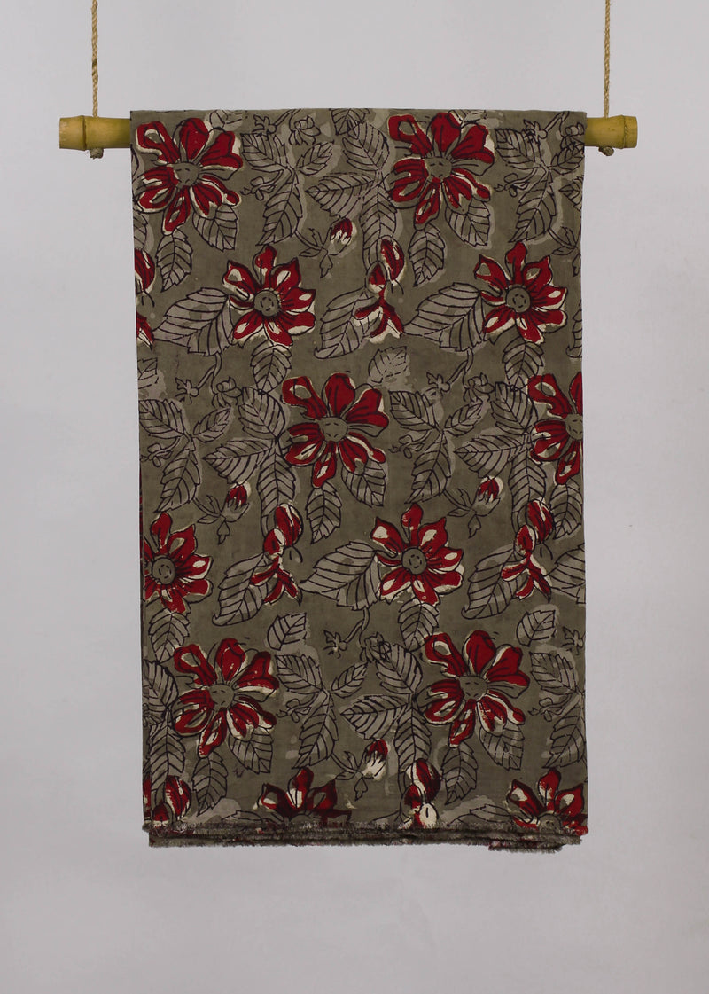 Earthen Maroon Hand Block Printed Fabric (1.00 Meter)