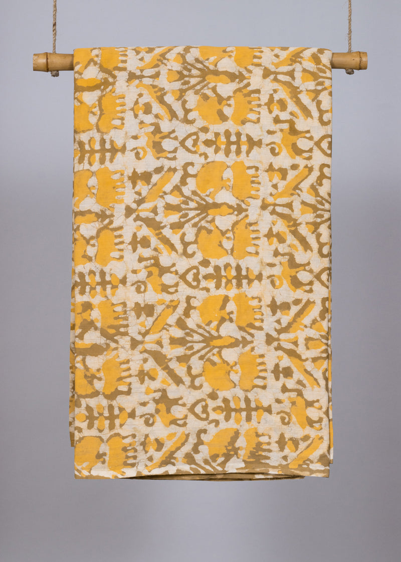 Dance of the wild  Mustard  Hand Block Printed Cotton Mulmul Fabric
