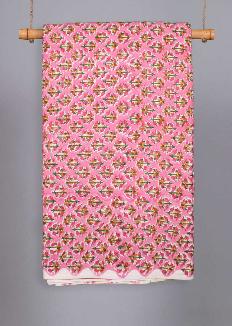 Coastal Light Pink Cotton Hand Block Printed Fabric