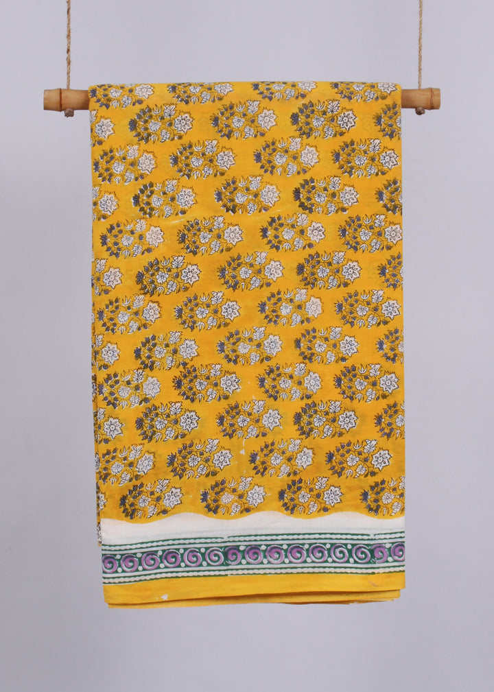 Mellow Mustard Cotton Hand Block Printed Fabric