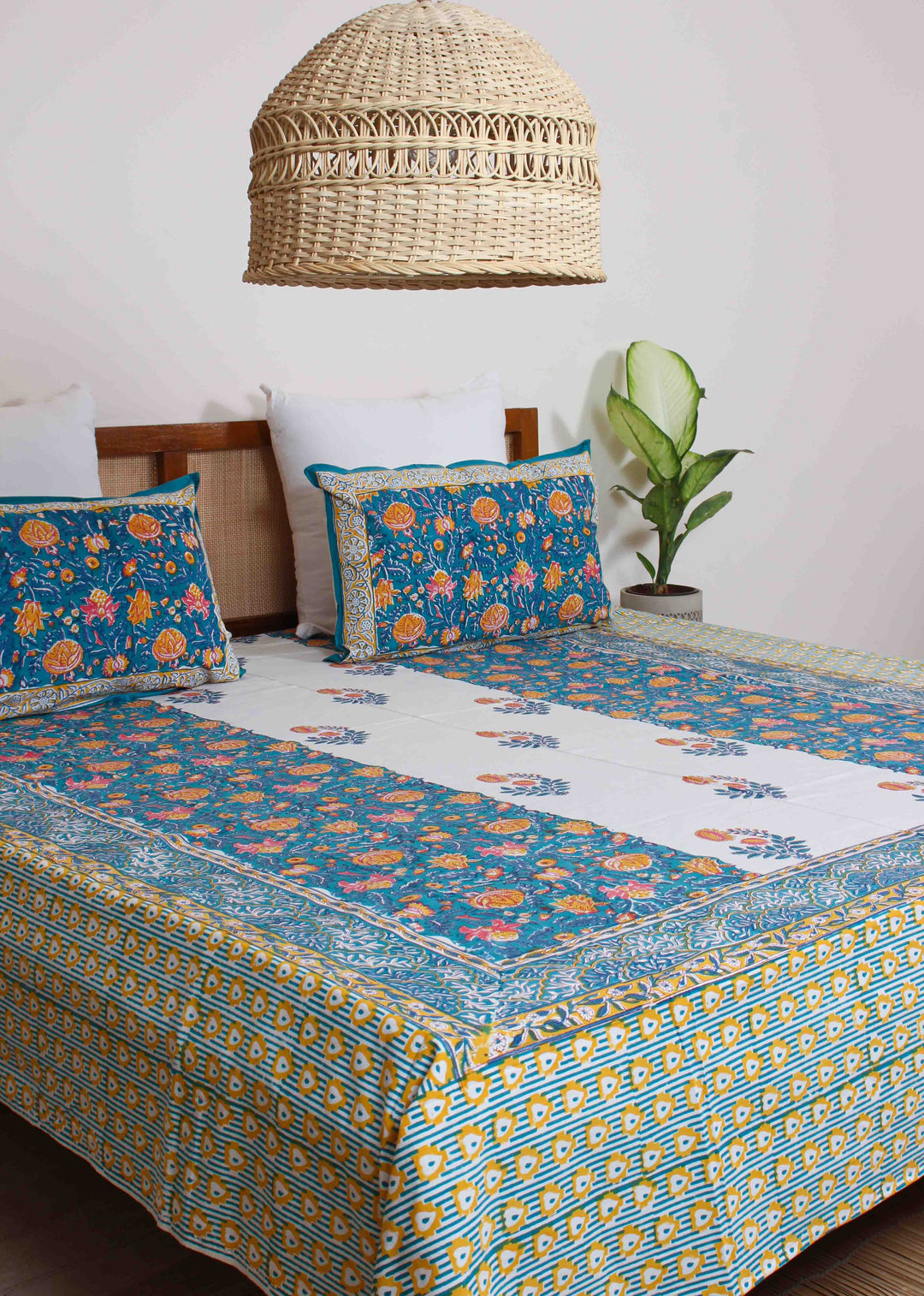 Tangerine Blooms Cotton Hand Block Printed Bed Linens