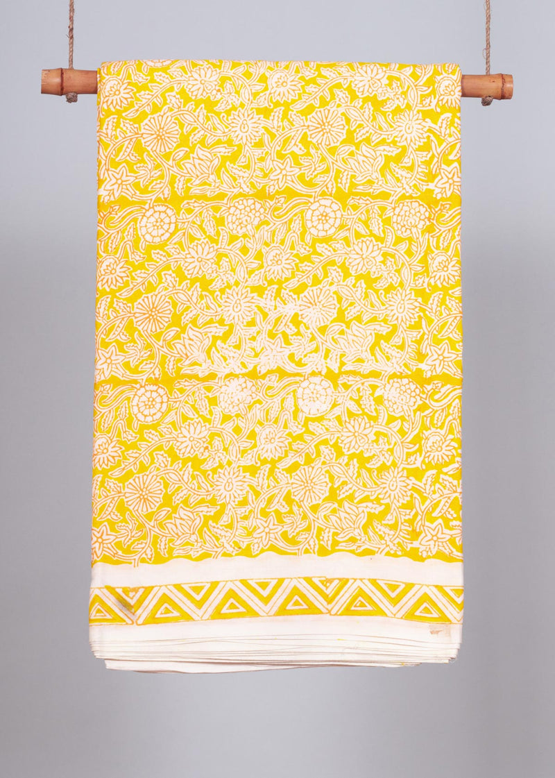 Wilderness Yellow Cotton Hand Block Printed Fabric