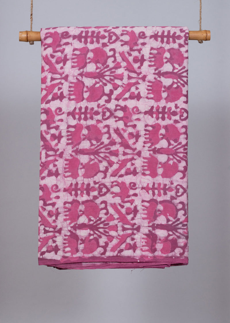 Dance of the wild Pink Hand Block Printed Cotton Mulmul Fabric(1.70 Meter)
