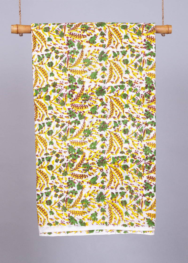 Beaches Yellow Mulmul Hand Block Printed Fabric (2.00 Meter)