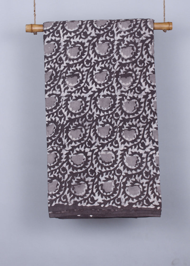 Desert Woods Brown Cotton Hand Block Printed Fabric (3.00 Meter)