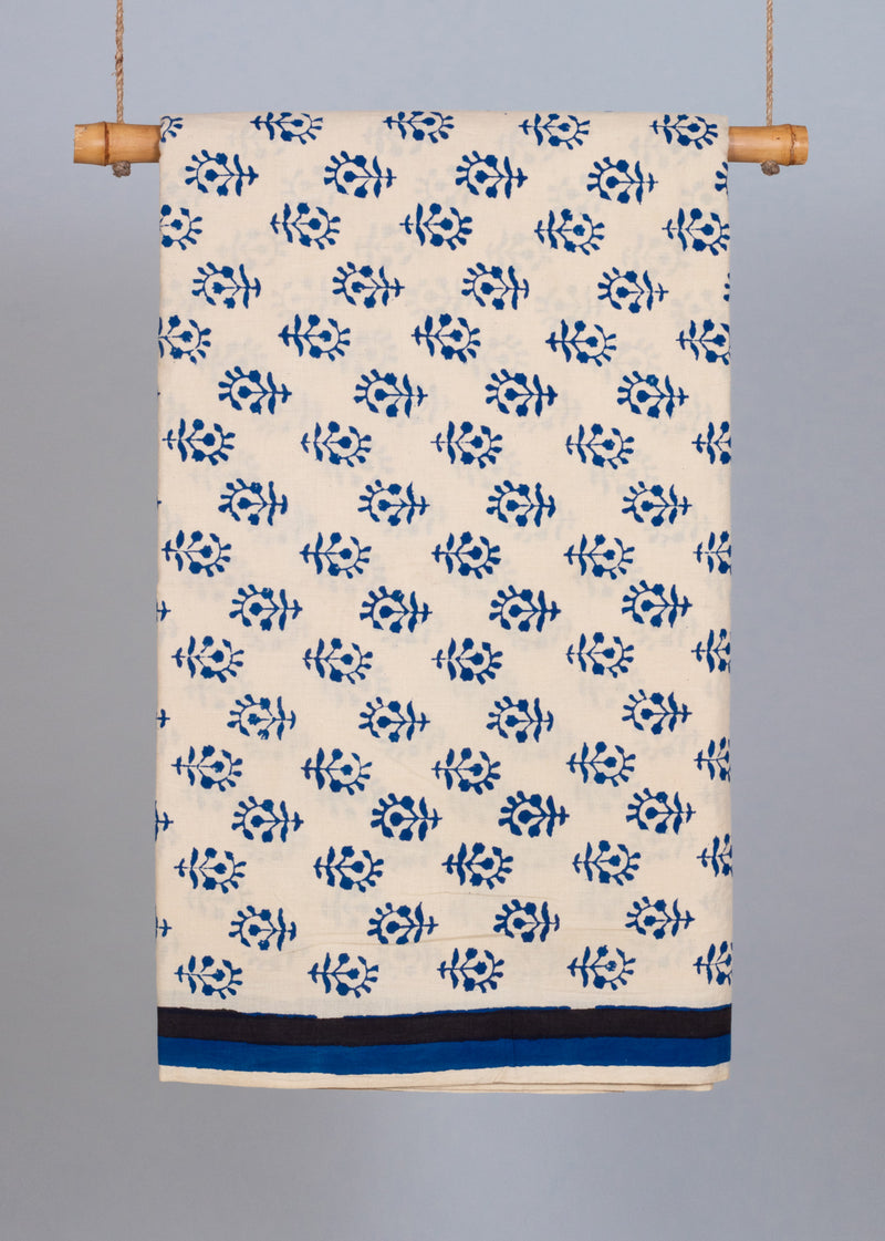 Bell Chime Blue Cotton Hand Block Printed Fabric