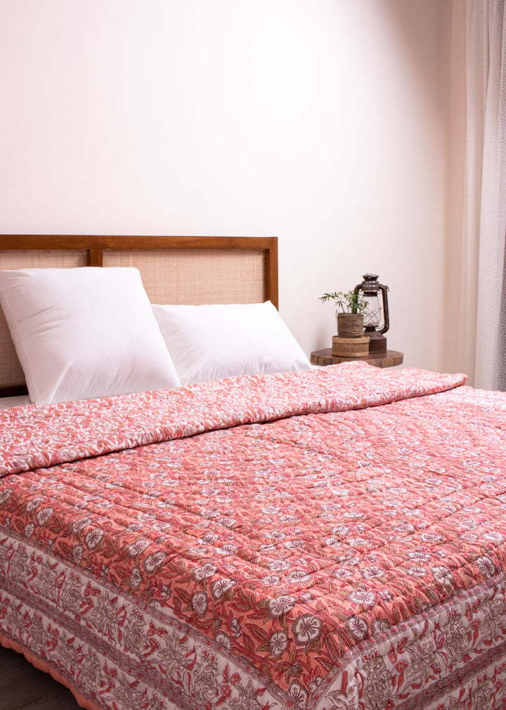 Nectar Hand Block Printed Cotton Bed Quilt