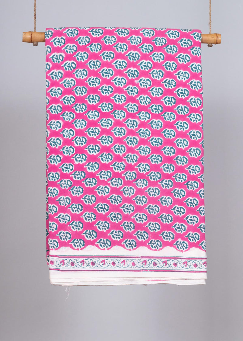 Eden Pink Cotton Hand Block Printed Fabric