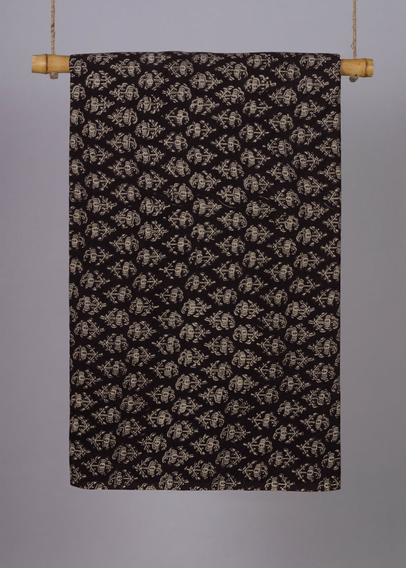 Surkh-Siyah Pushp Kali Black Hand Block Printed Fabric (1.00 Meter)