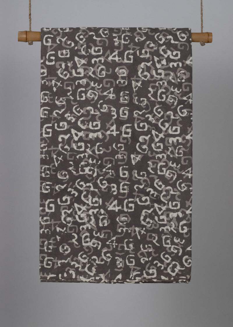 Swaying Letters  Taupe Gray Hand Block Printed Fabric