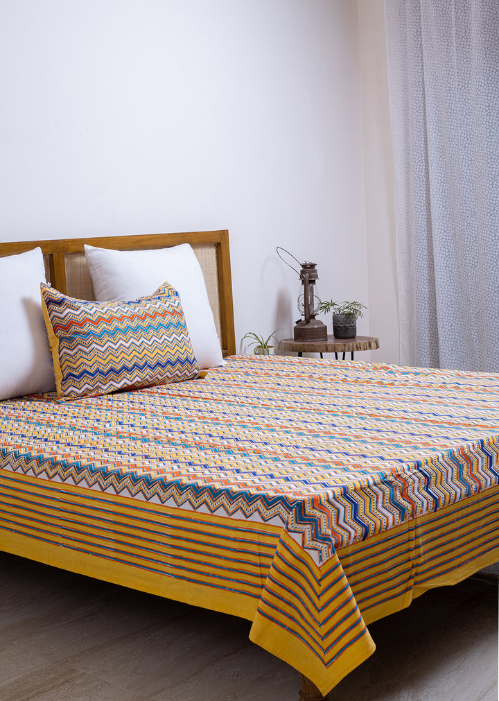 Carnival Hues Hand Block Printed Cotton Bedsheet