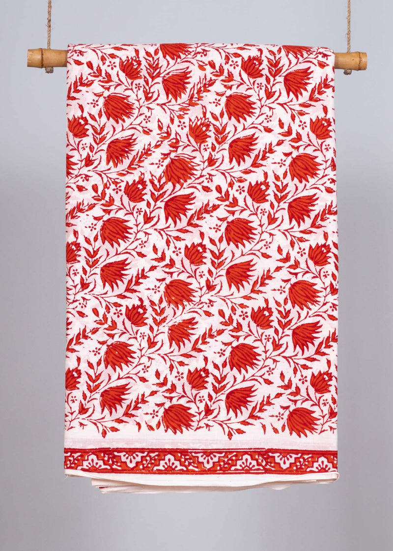 Inferno Red Cotton Hand Block Printed Fabric