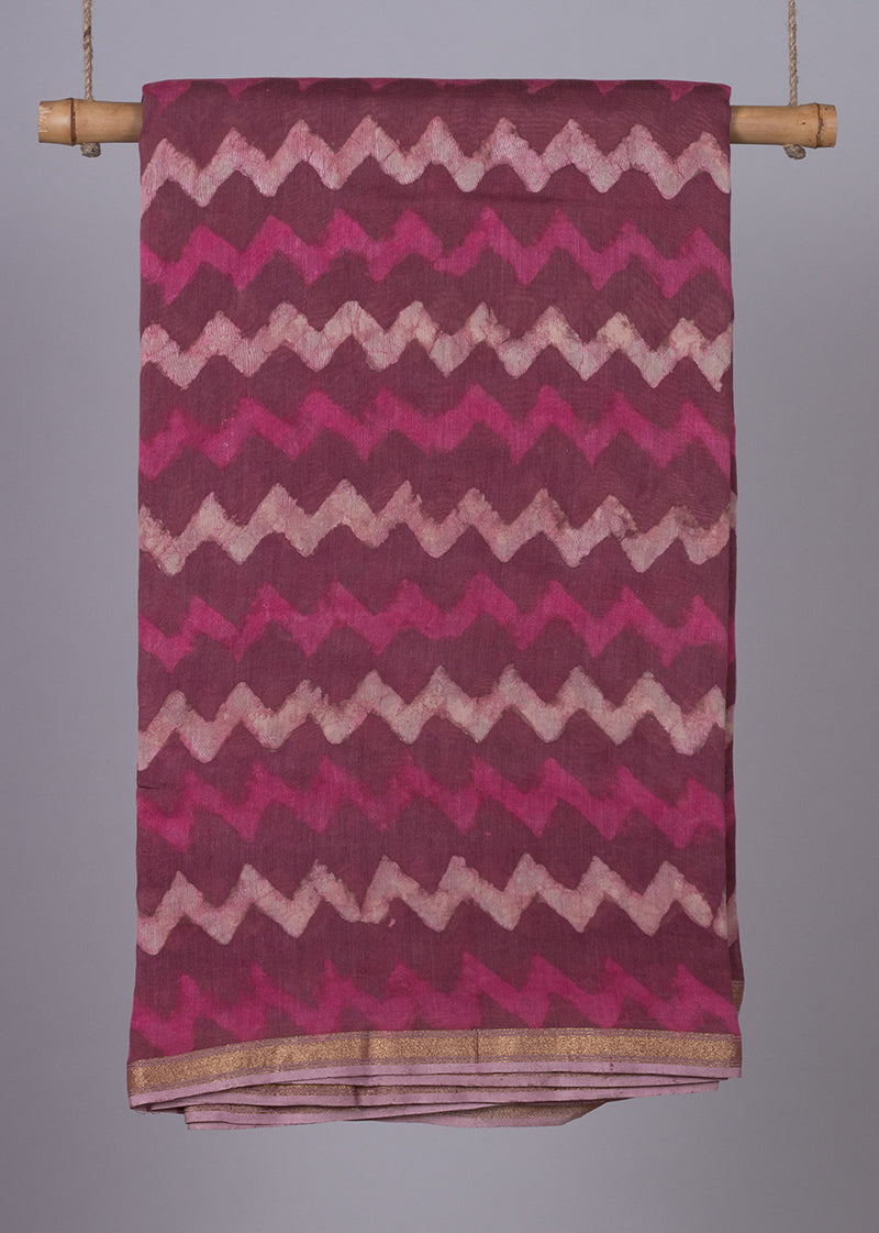 Chanderi Gulabi Leheriya Hand Block Printed Fabric (1.90 Meter)