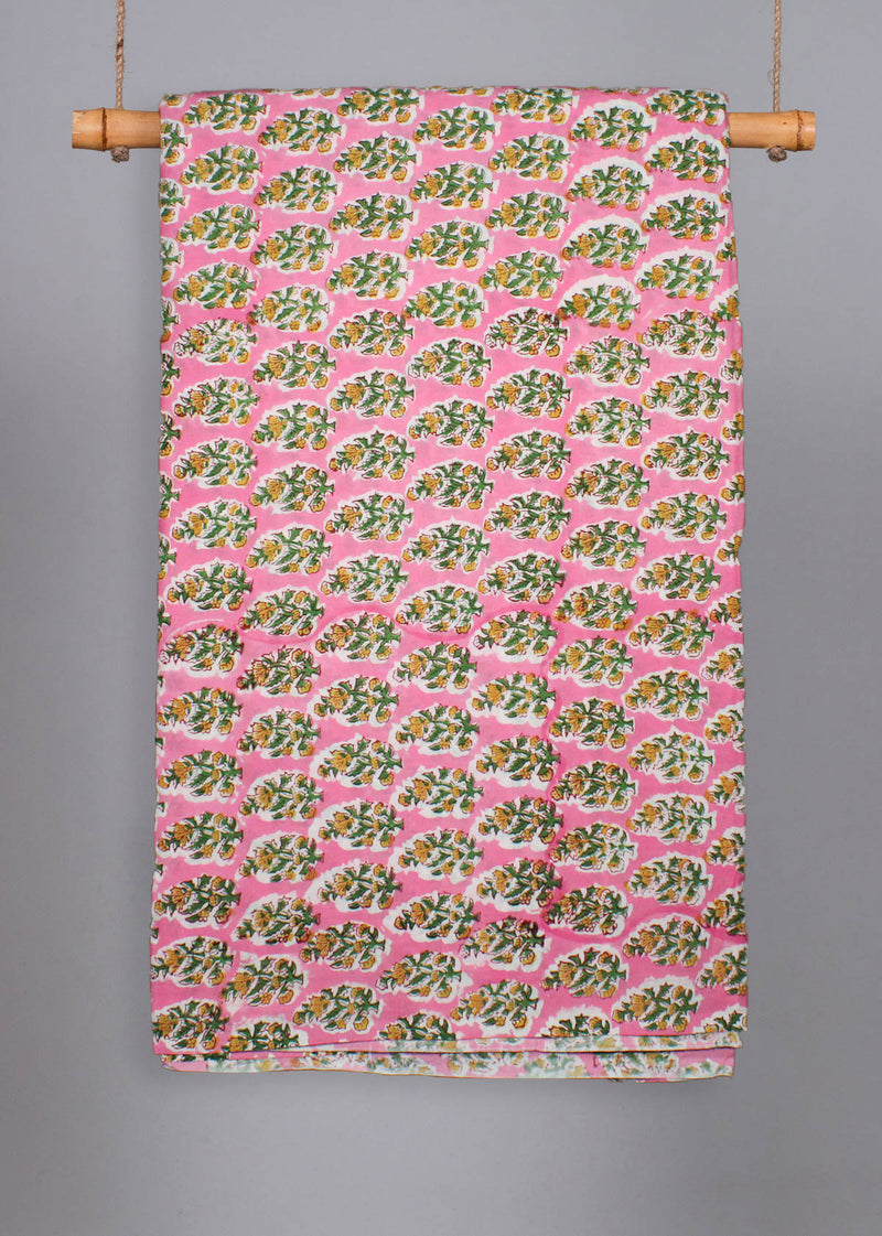 Summer Love Rose Cotton Hand Block Printed Fabric