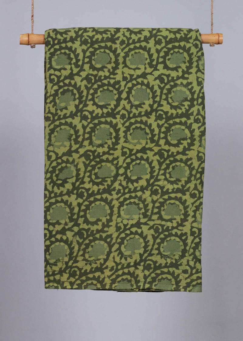 Bristled Breeze Olive Cotton Hand Block Printed Fabric (1.00 Meter)