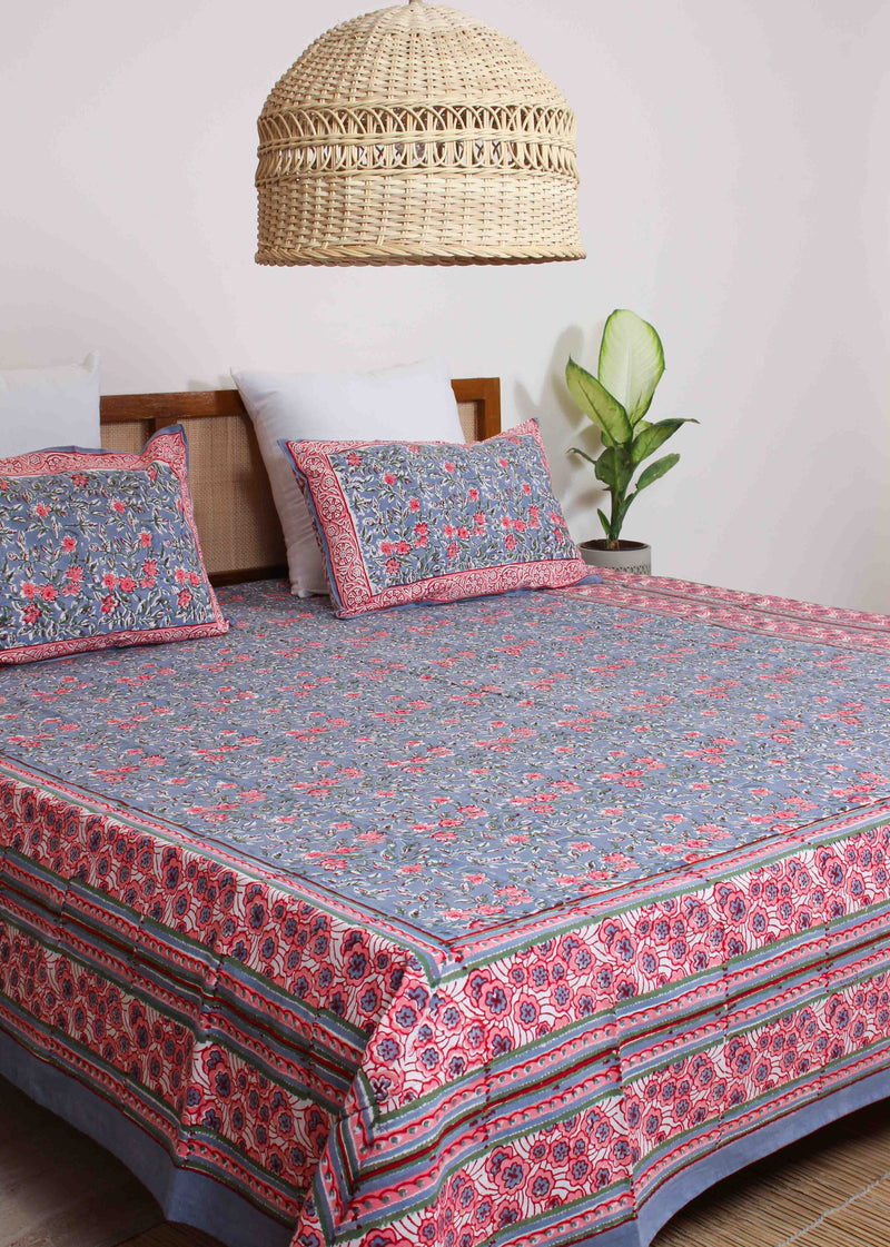 Winter Dawn Cotton Hand Block Printed Bed Linens