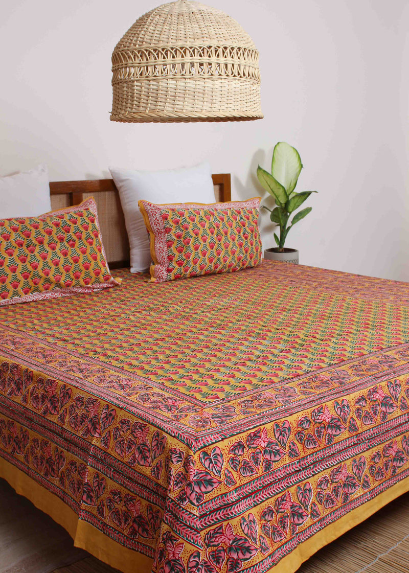 Summer Flames Cotton Hand Block Printed Bed Linens