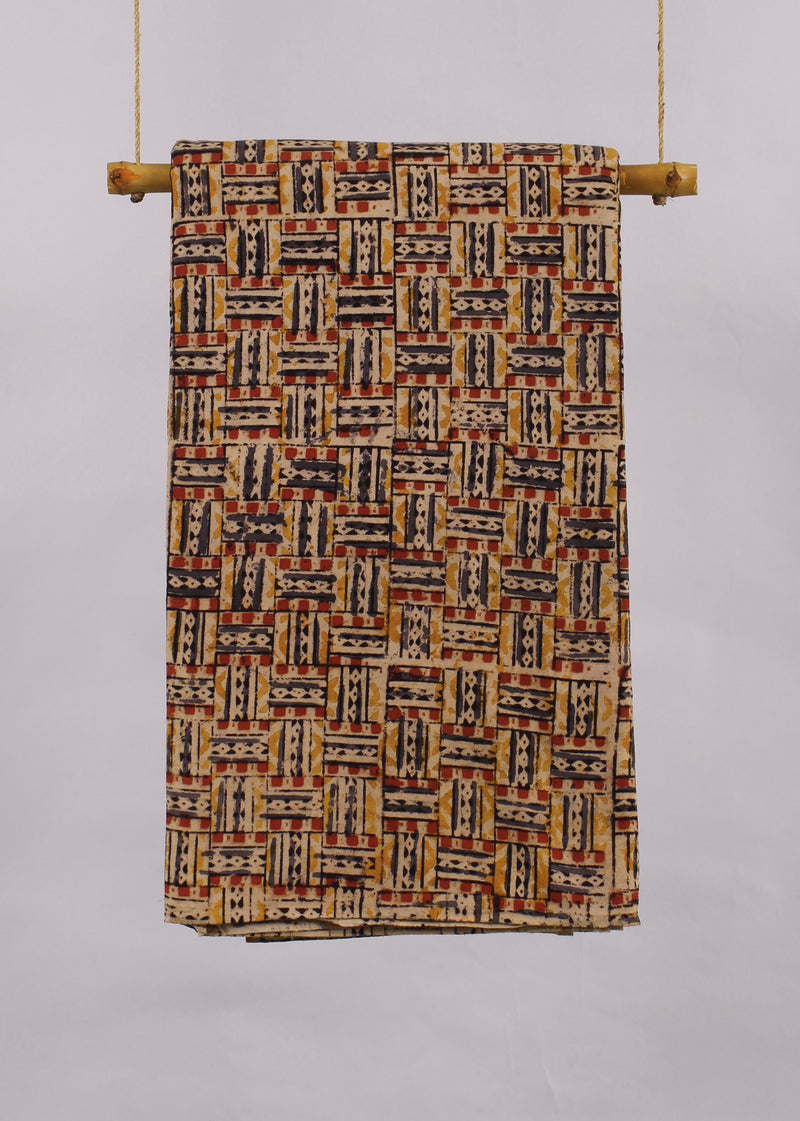 Weaving Away Daylight Cotton Kalamkari Hand Block Printed Fabric